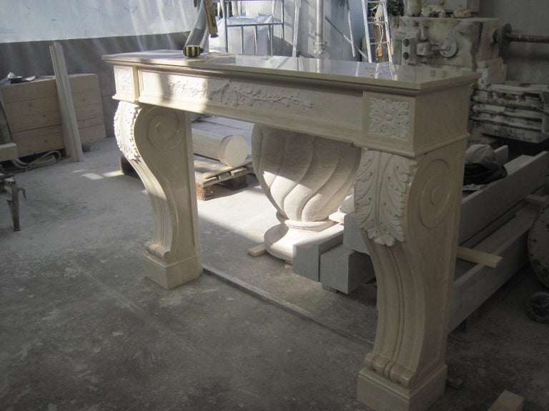 New York Fireplace in Botticino and Crema Marfil Marble by Kreoo For