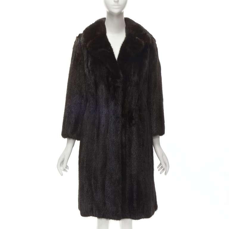 NEW YORK FUR brown fur oversized collar long sleeve long coat In Excellent Condition For Sale In Hong Kong, NT