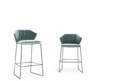 Tabouret haut New York gris clair en tapisserie avec pieds chromés Sergio Bicego