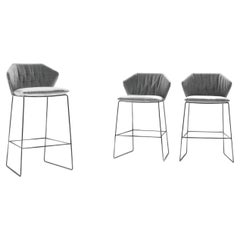 New York High Stool Clean Grey in Upholstery with Chrome Legs by Sergio Bicego