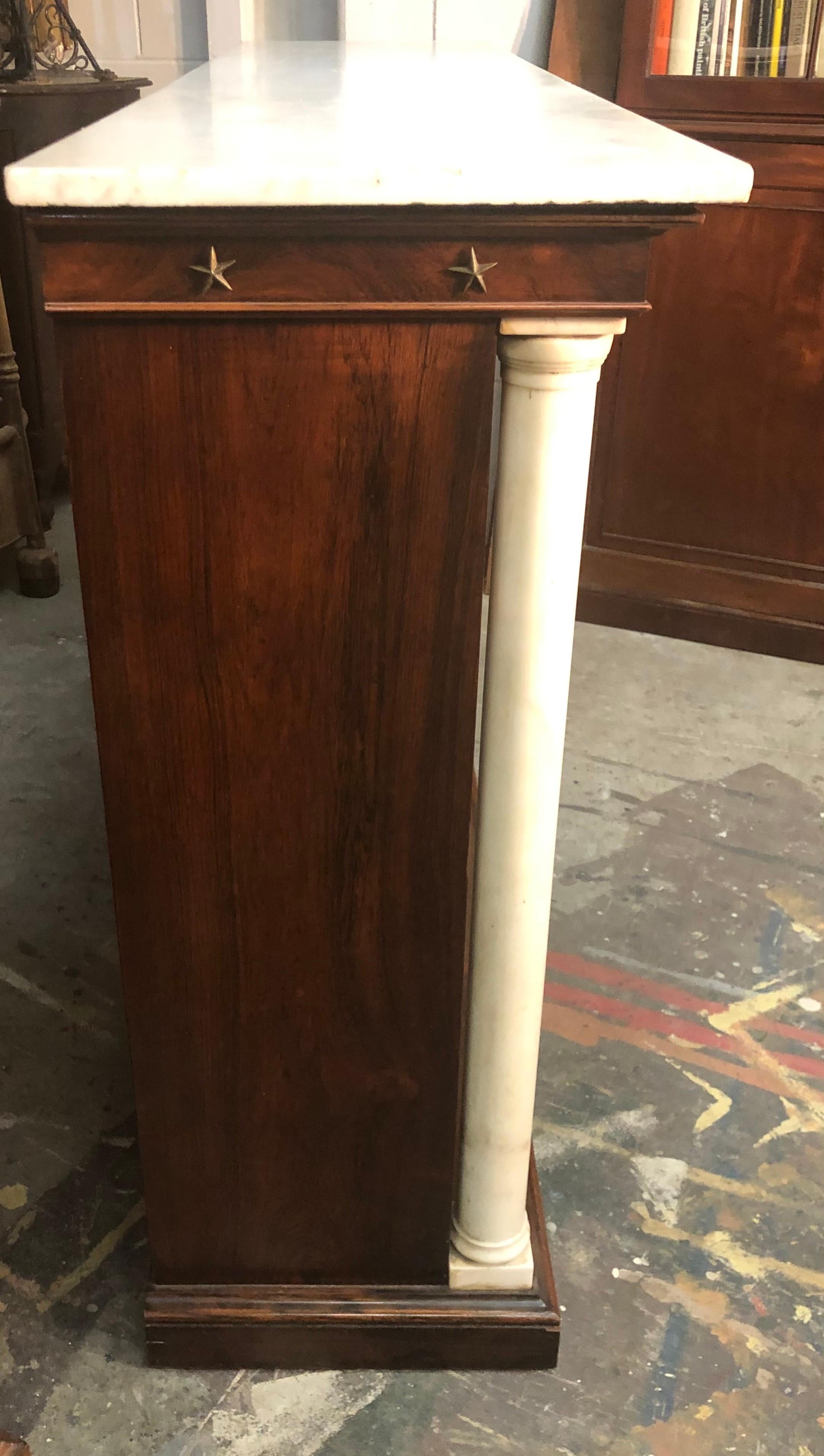 New York Marble Column Rosewood Bookcase / Credenza With Marble Top 19th Century For Sale 4