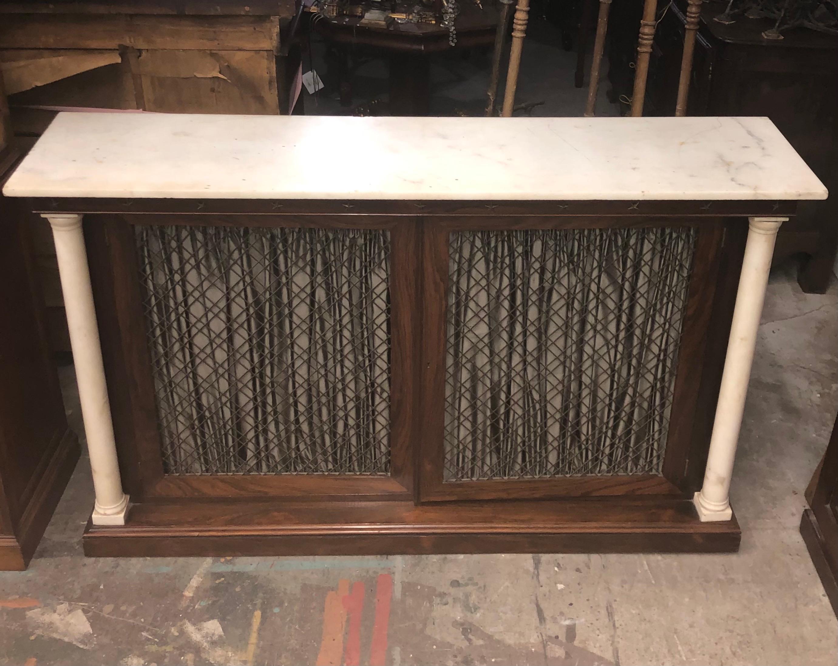 New York Marble Column Rosewood Bookcase / Credenza With Marble Top 19th Century For Sale 5