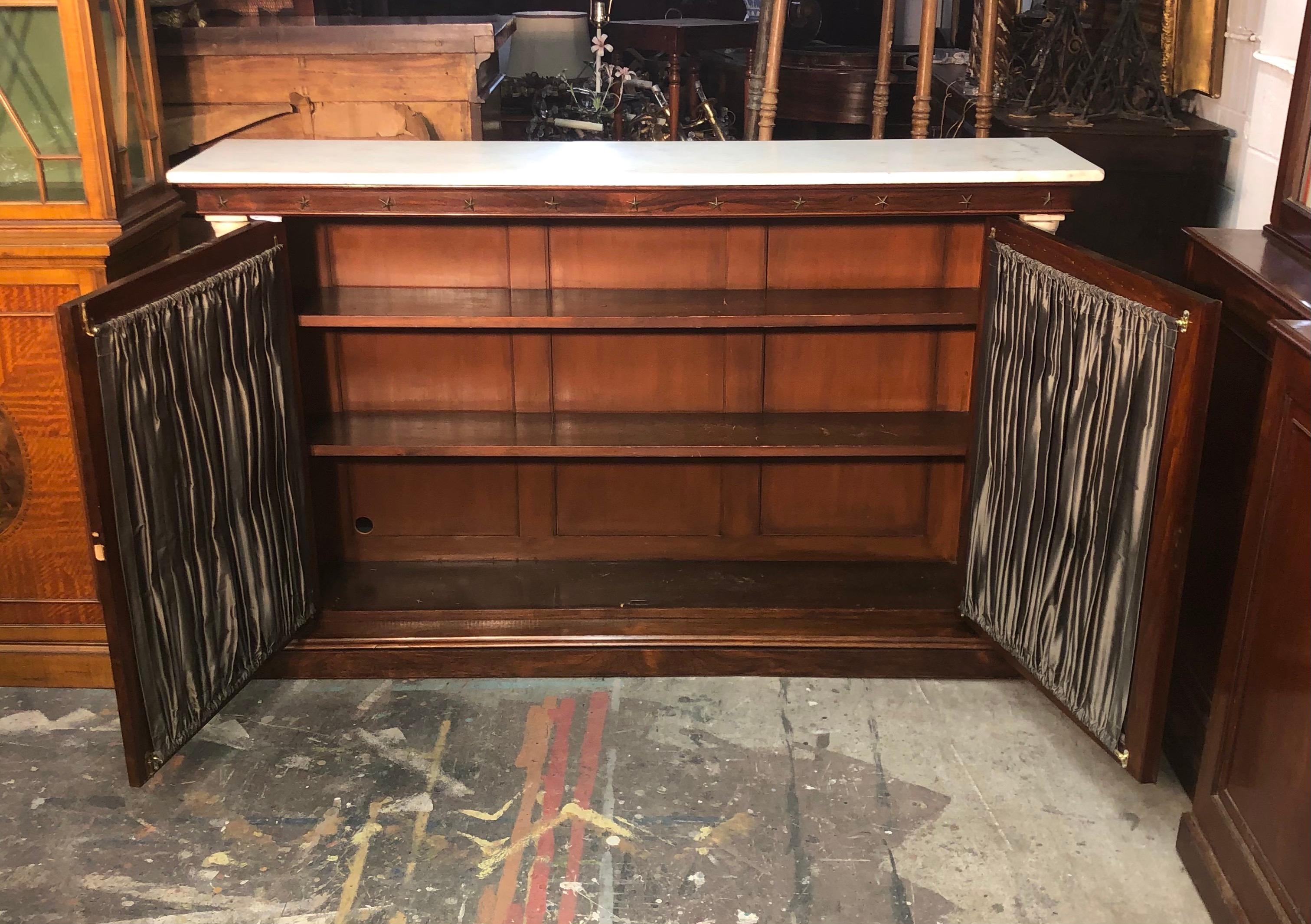 New York Marble Column Rosewood Bookcase / Credenza With Marble Top 19th Century For Sale 7