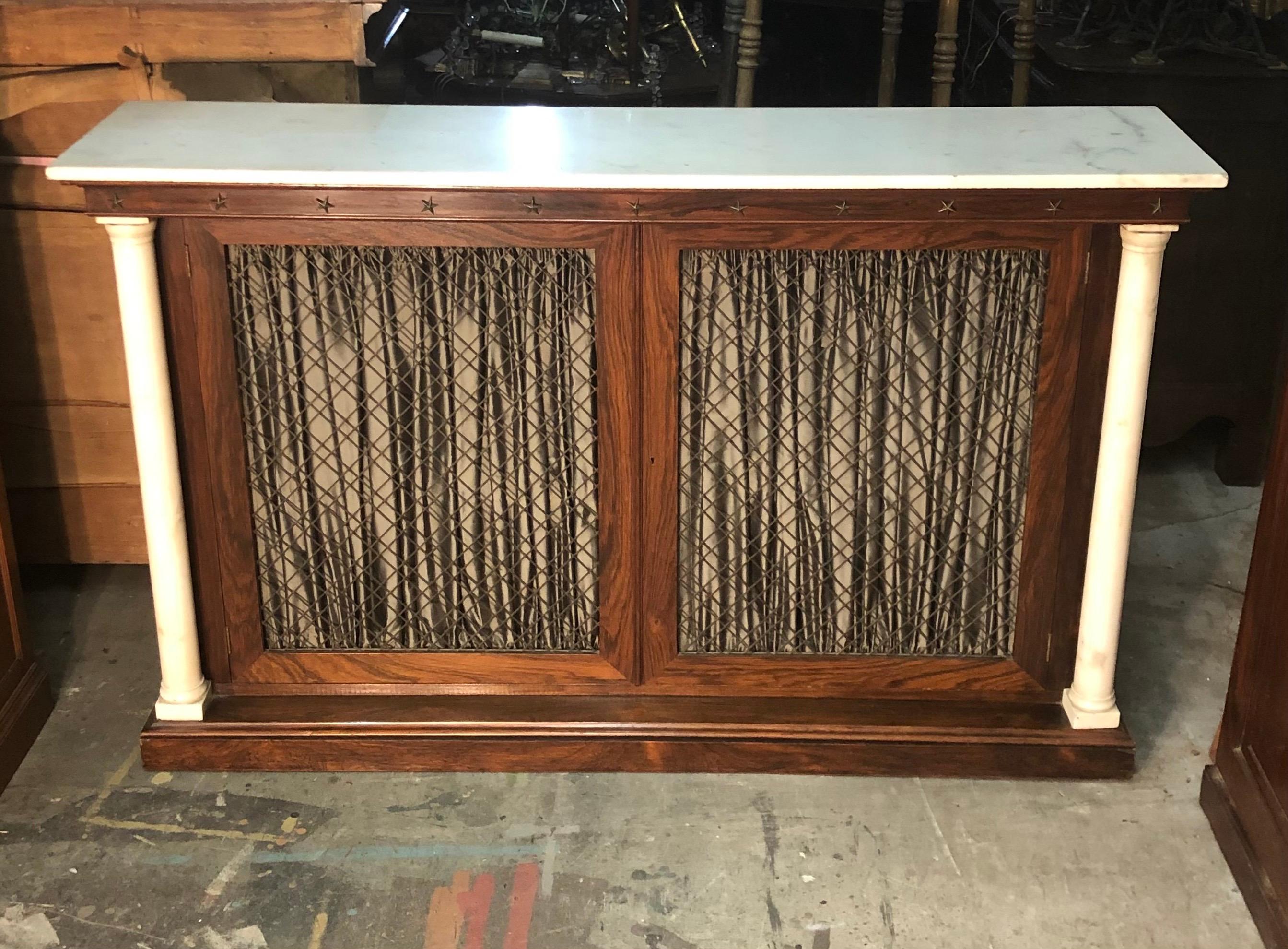 New York Marble Column Rosewood Bookcase / Credenza With Marble Top 19th Century For Sale 10