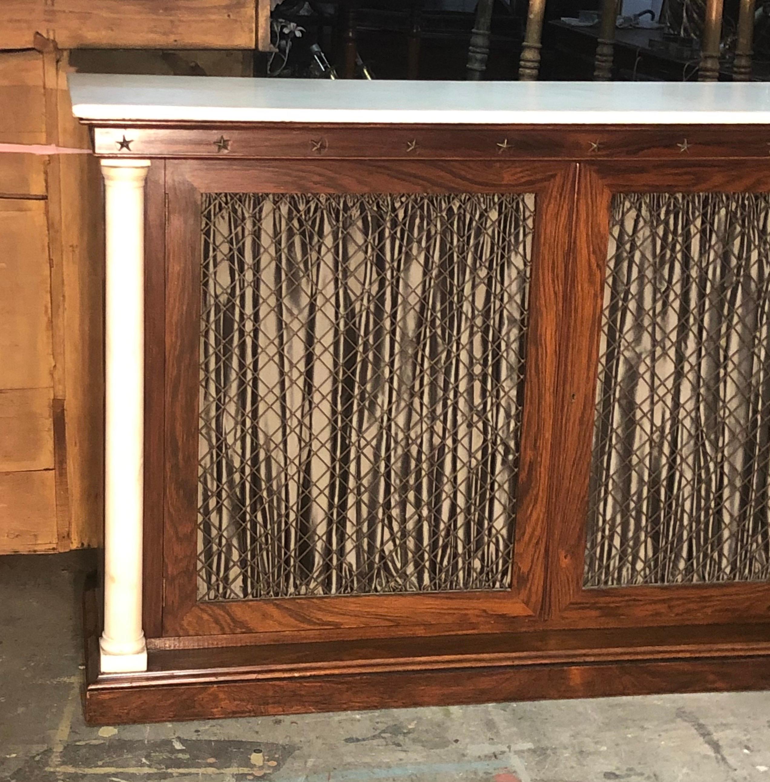 American New York Marble Column Rosewood Bookcase / Credenza With Marble Top 19th Century For Sale