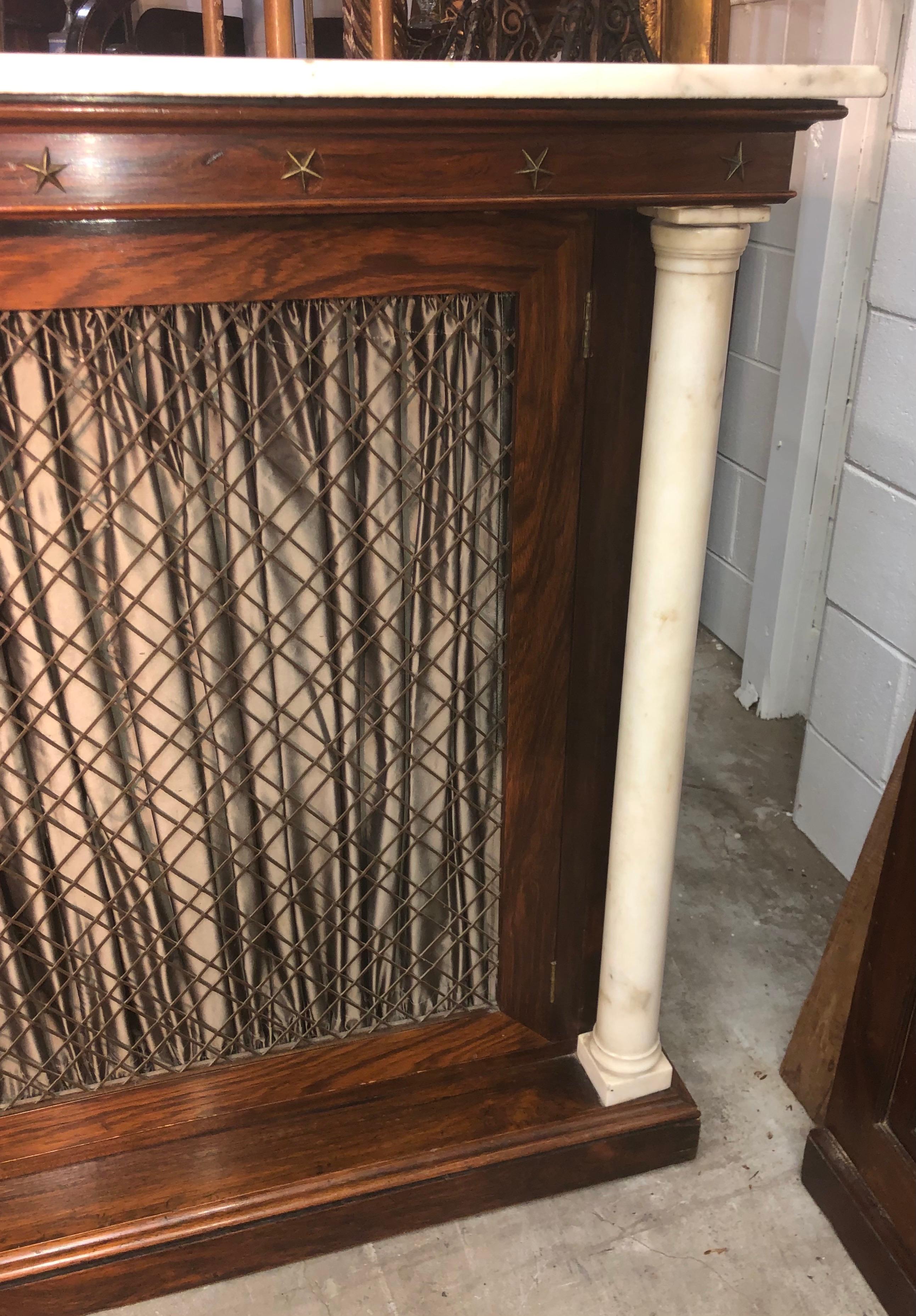 New York Marble Column Rosewood Bookcase / Credenza With Marble Top 19th Century In Good Condition For Sale In Charleston, SC