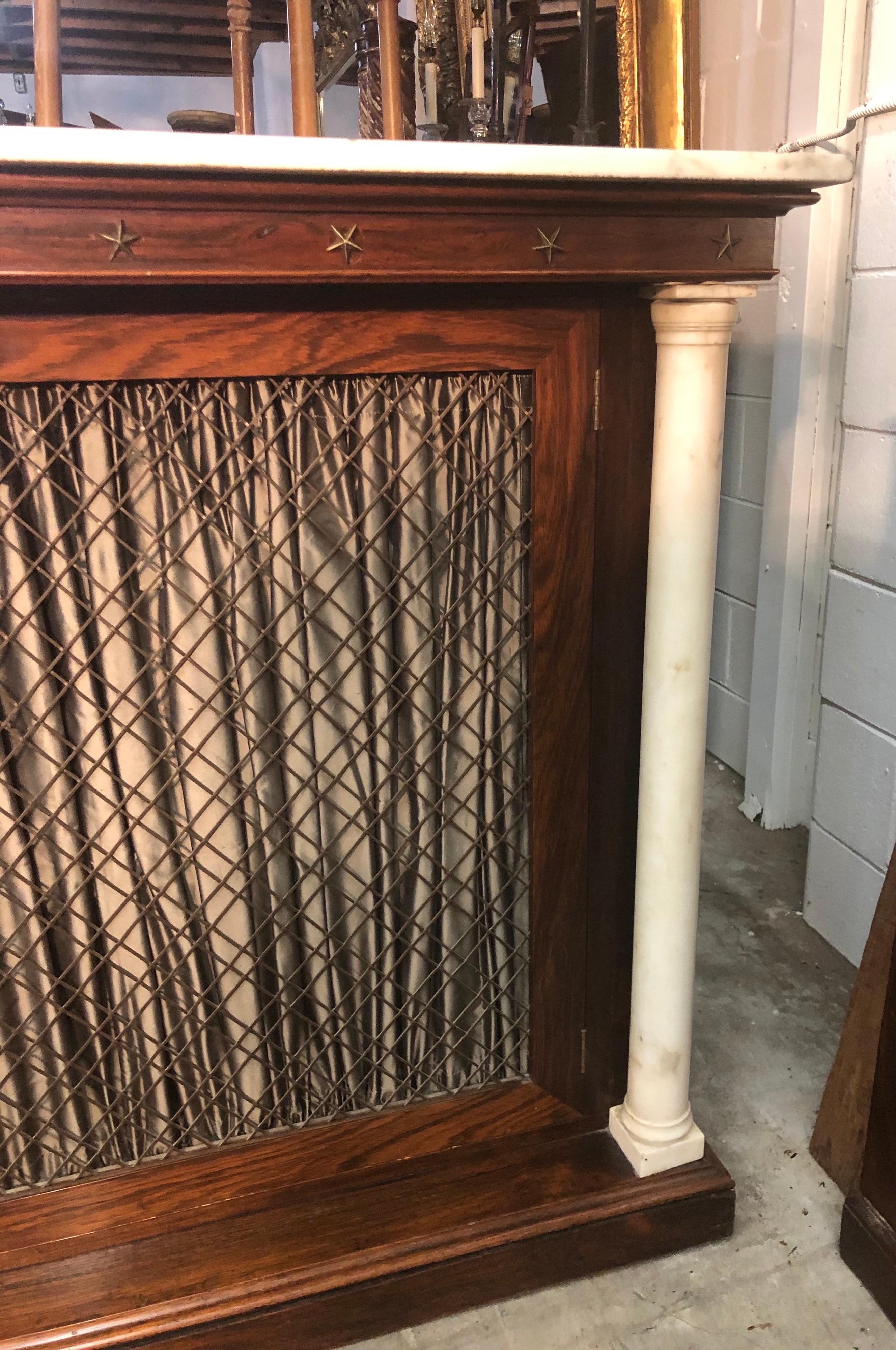 Brass New York Marble Column Rosewood Bookcase / Credenza With Marble Top 19th Century For Sale