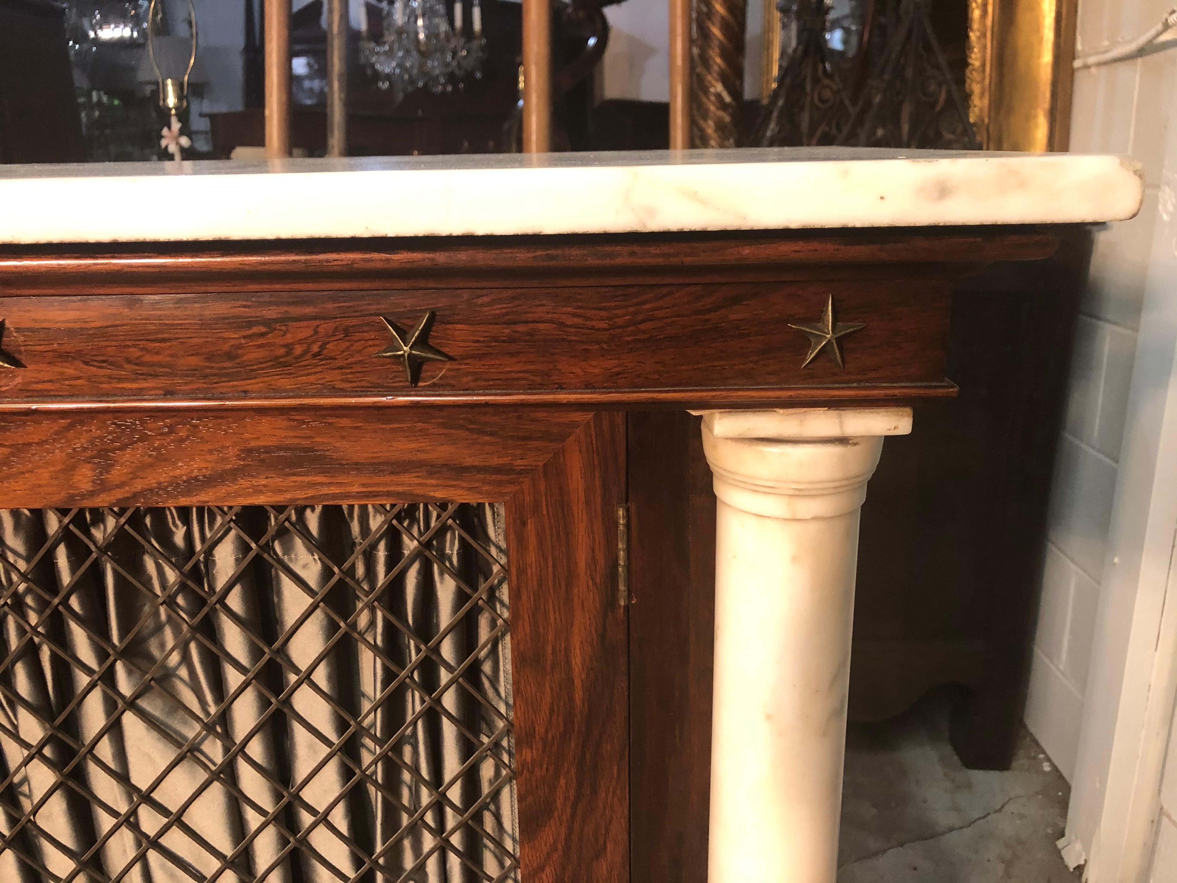 New York Marble Column Rosewood Bookcase / Credenza With Marble Top 19th Century For Sale 1