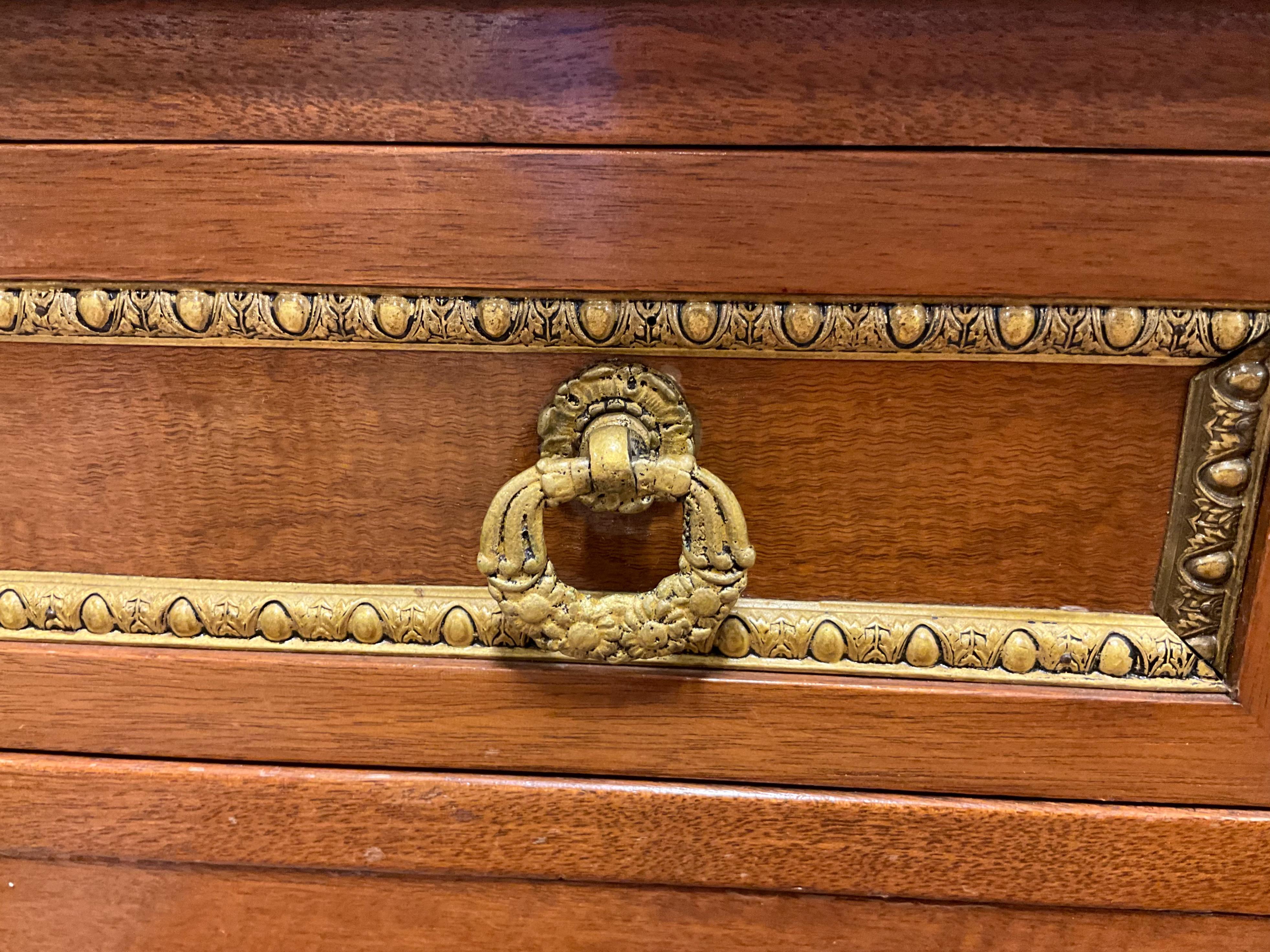 20th Century New York Maslow Freen French Style Walnut Gilt Bronze Marble Top Chest / Commode For Sale