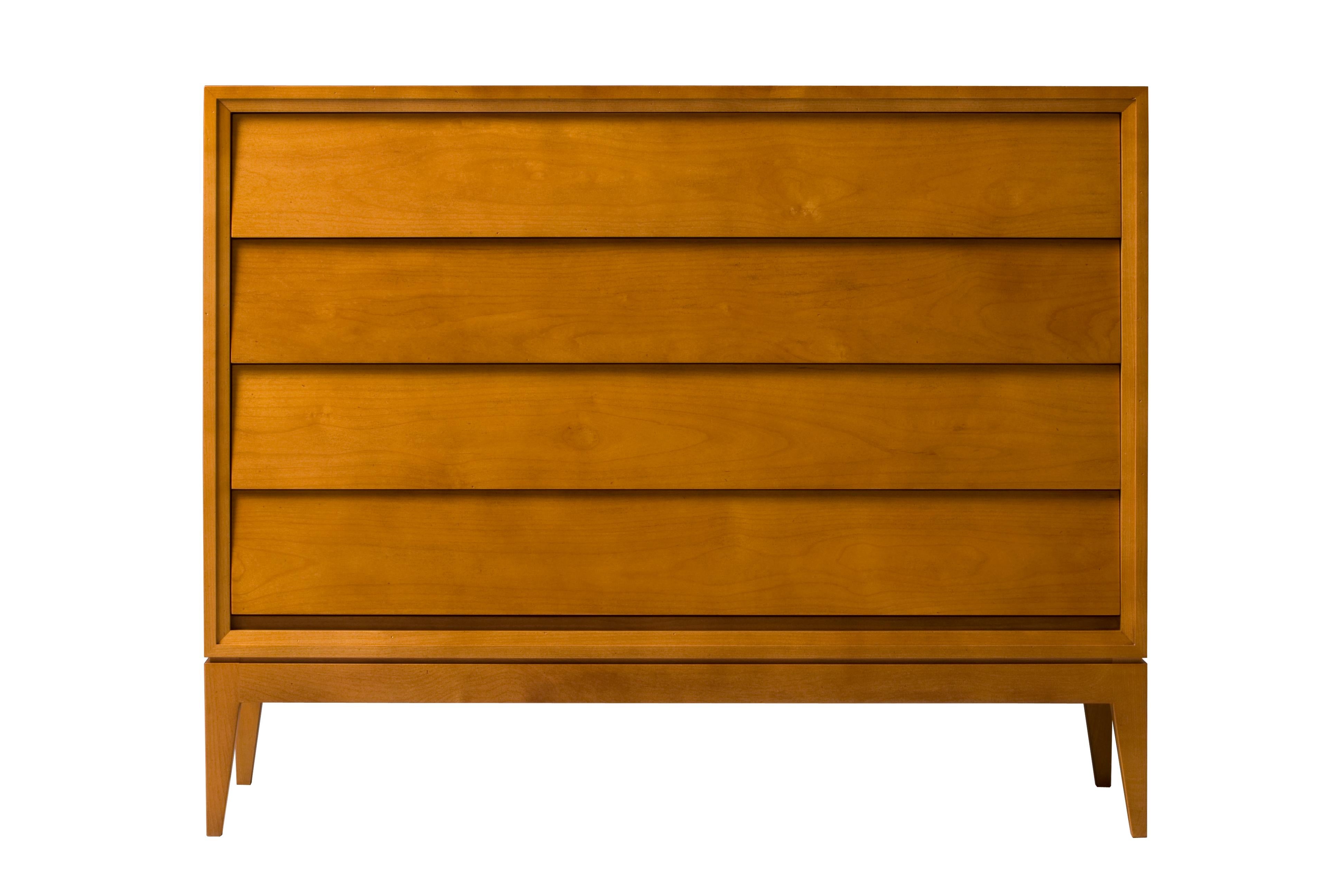New York is a Mid-Century Modern style wooden chest of drawers, made of cherry wood with 4 drawers.
4 drawers with total extension lanes and dovetail joints. 
customizable with different wood finishes
made in italy by Morelato.