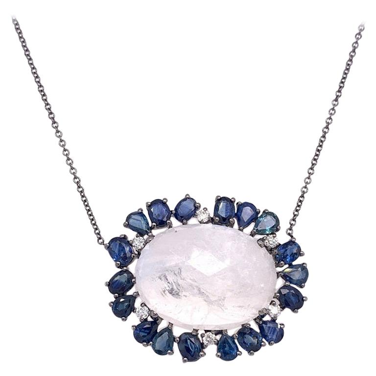 Lucea New York Moonstone, Blue Sapphire and Diamond Necklace For Sale