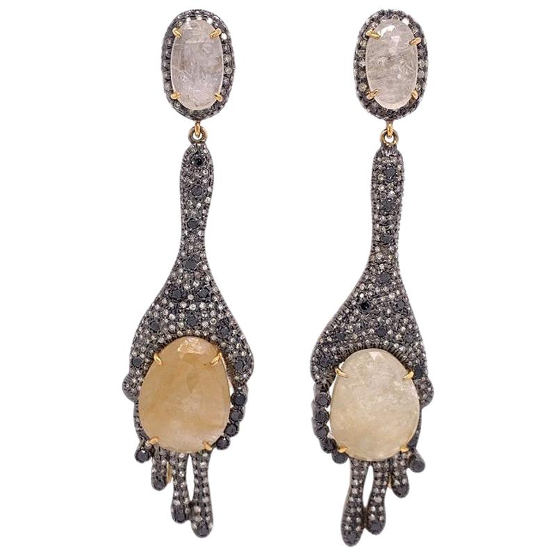 Lucea New York Moonstone, Sapphire and Diamond Drop Earrings For Sale