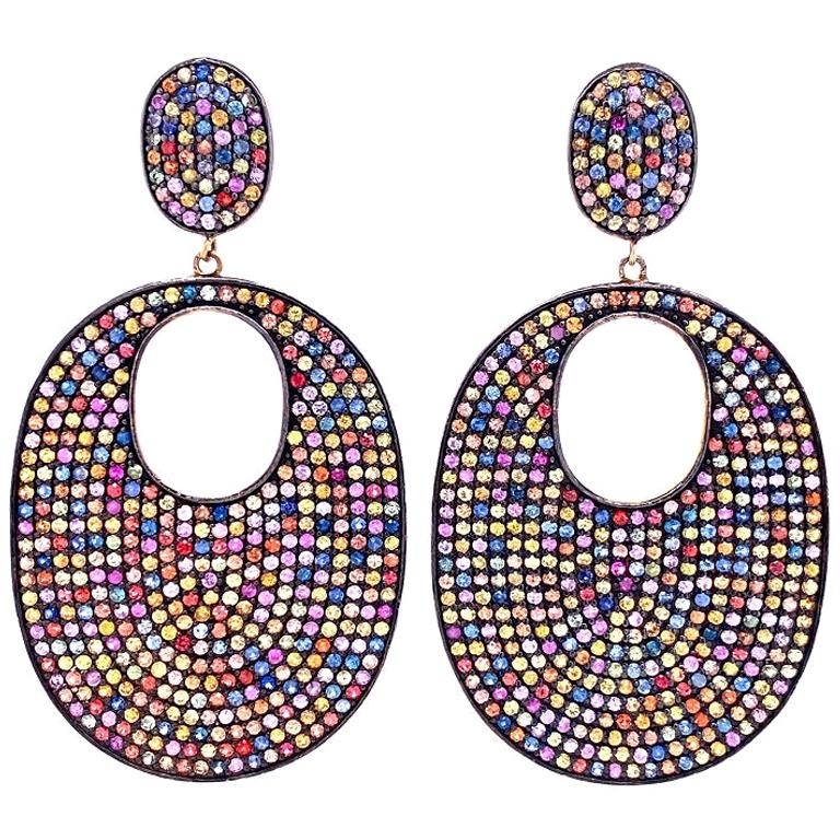Lucea New York Multicolored Sapphire Oval Disc Earrings For Sale