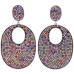 Lucea New York, boucles d'oreilles en forme de disque ovale en saphirs multicolores