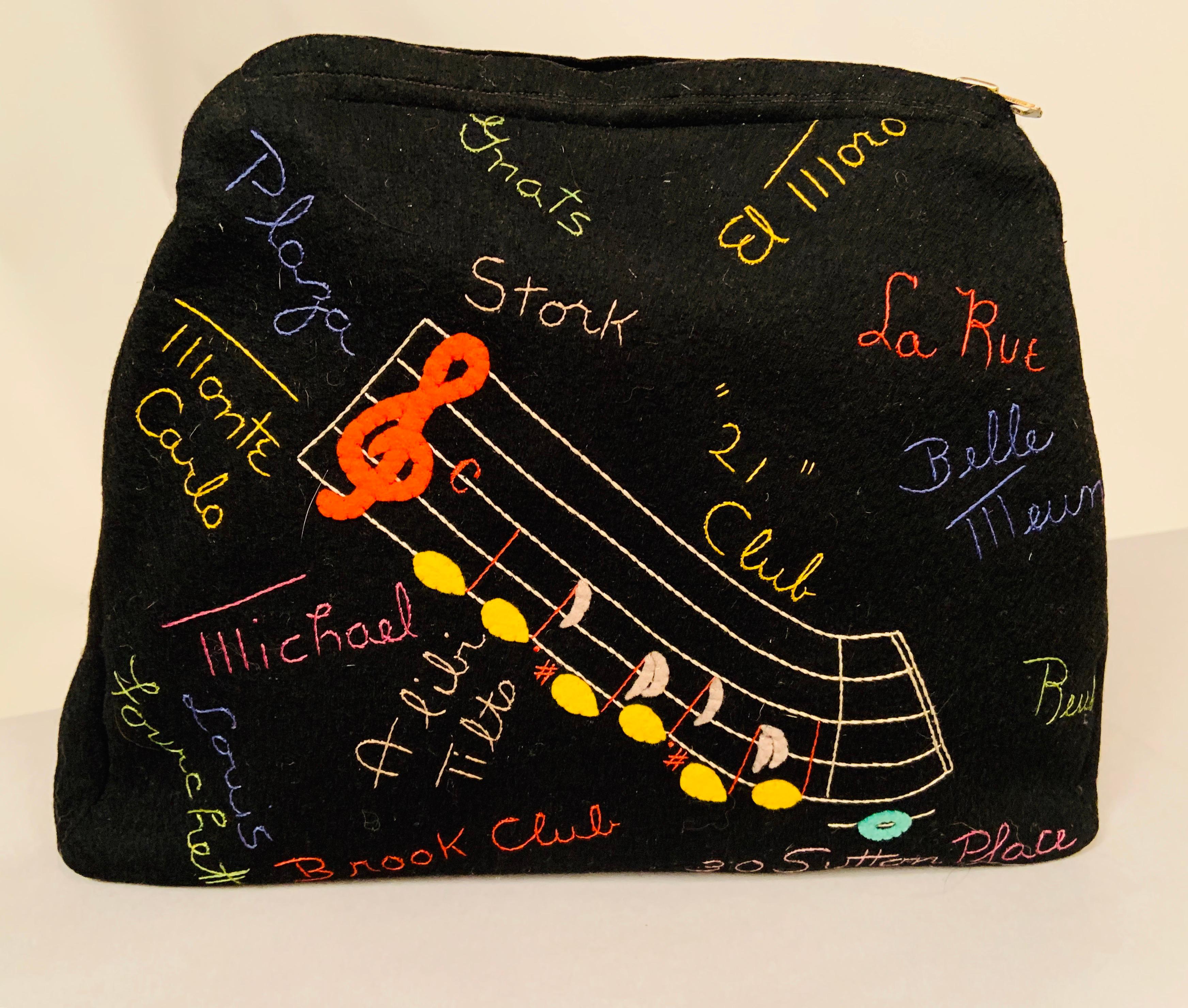 New York City Appliqued Clutch with Night Club and Shopping Theme Embroidery For Sale 2
