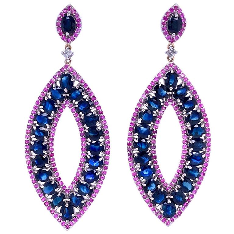 Lucea New York Pink and Blue Sapphire and Diamond Drop Earrings