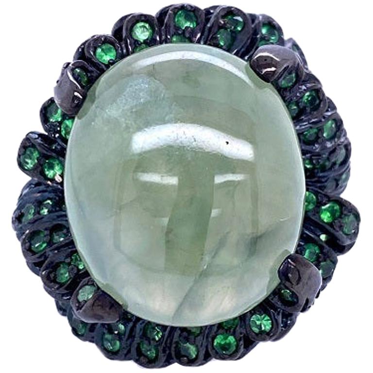 Lucea New York Prehnite and Tsavorite Garnet Large Cocktail Ring