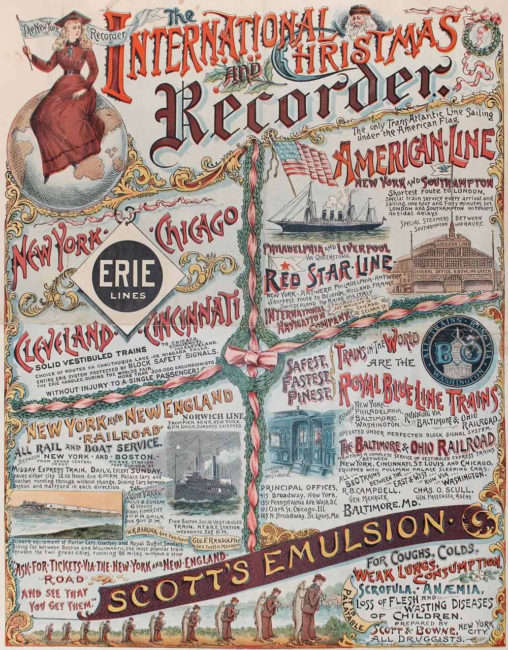 New York Recorder Poster, Christmas Edition, Original Vintage Lithograph, 1893 In Fair Condition For Sale In Langweer, NL