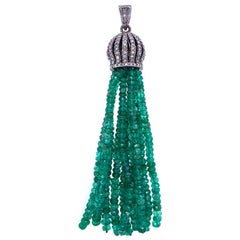 Lucea New York Rustic Diamond and Emerald Bead Tassel Pendant