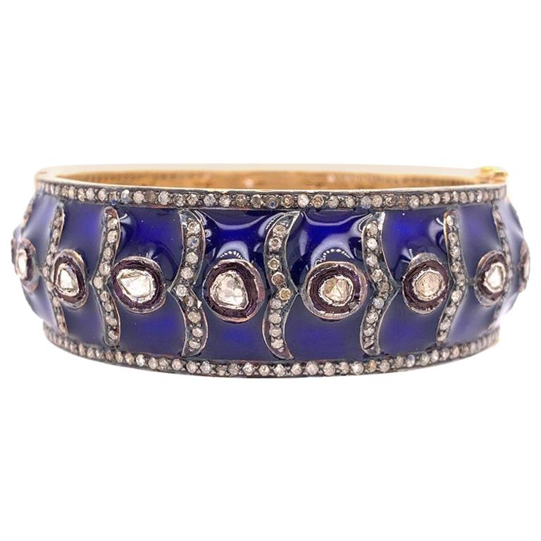 Lucea New York Rustic Diamond and Enamel Cuff Bracelet For Sale