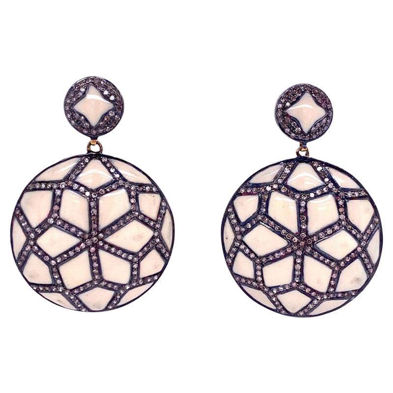 Lucea New York Rustic Diamond and Enamel Disc Earrings