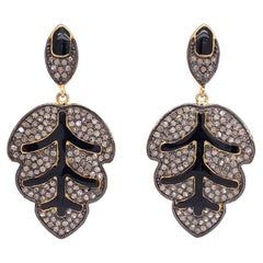 Lucea New York Rustic Diamond and Enamel Leaf Drop Earrings