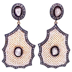 Lucea New York, boucles d'oreilles lustre rustiques en diamants et perles naturelles