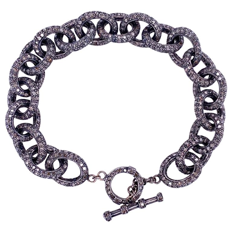 Lucea New York Rustic Diamond Chain Link Bracelet For Sale at 1stDibs