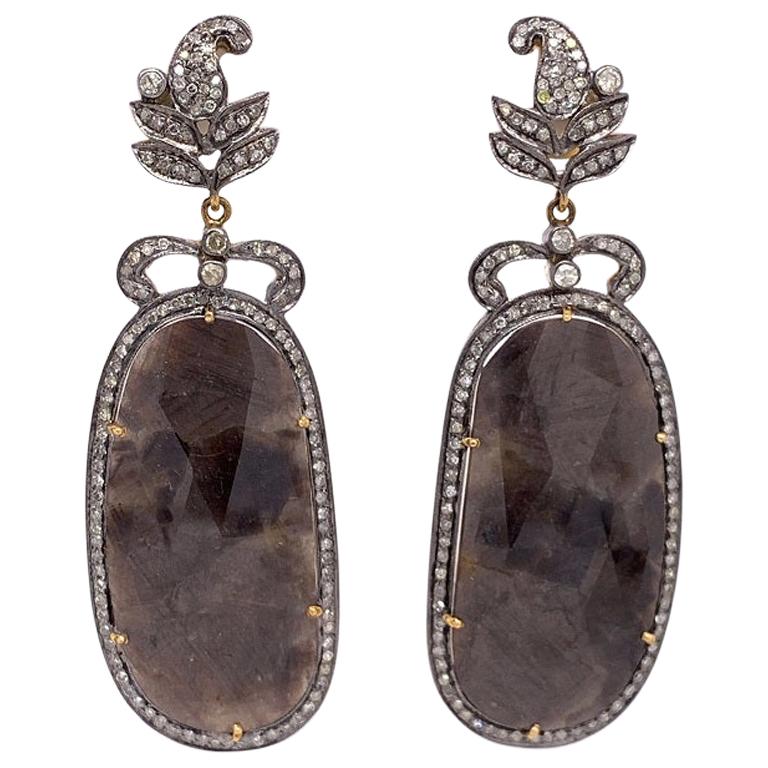 Lucea New York Rutilated Quartz and Diamond Drop Earrings For Sale