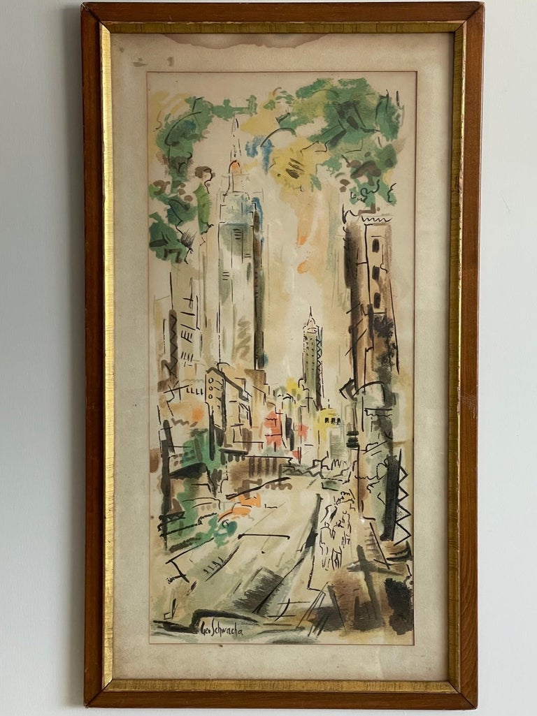 Mid-20th Century New York Scene by George Schwacha For Sale