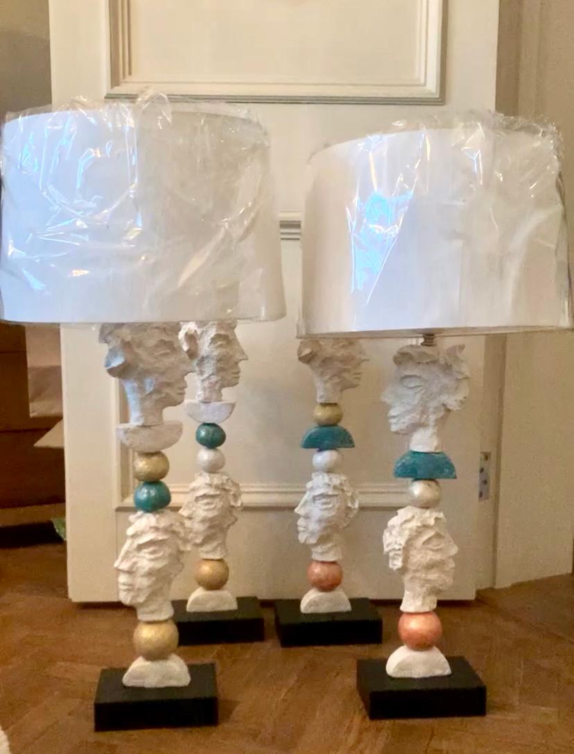 New York, Sculpted Contemporary Table Lamp, White-Resin with 24-Karat Gold Leaf For Sale 6