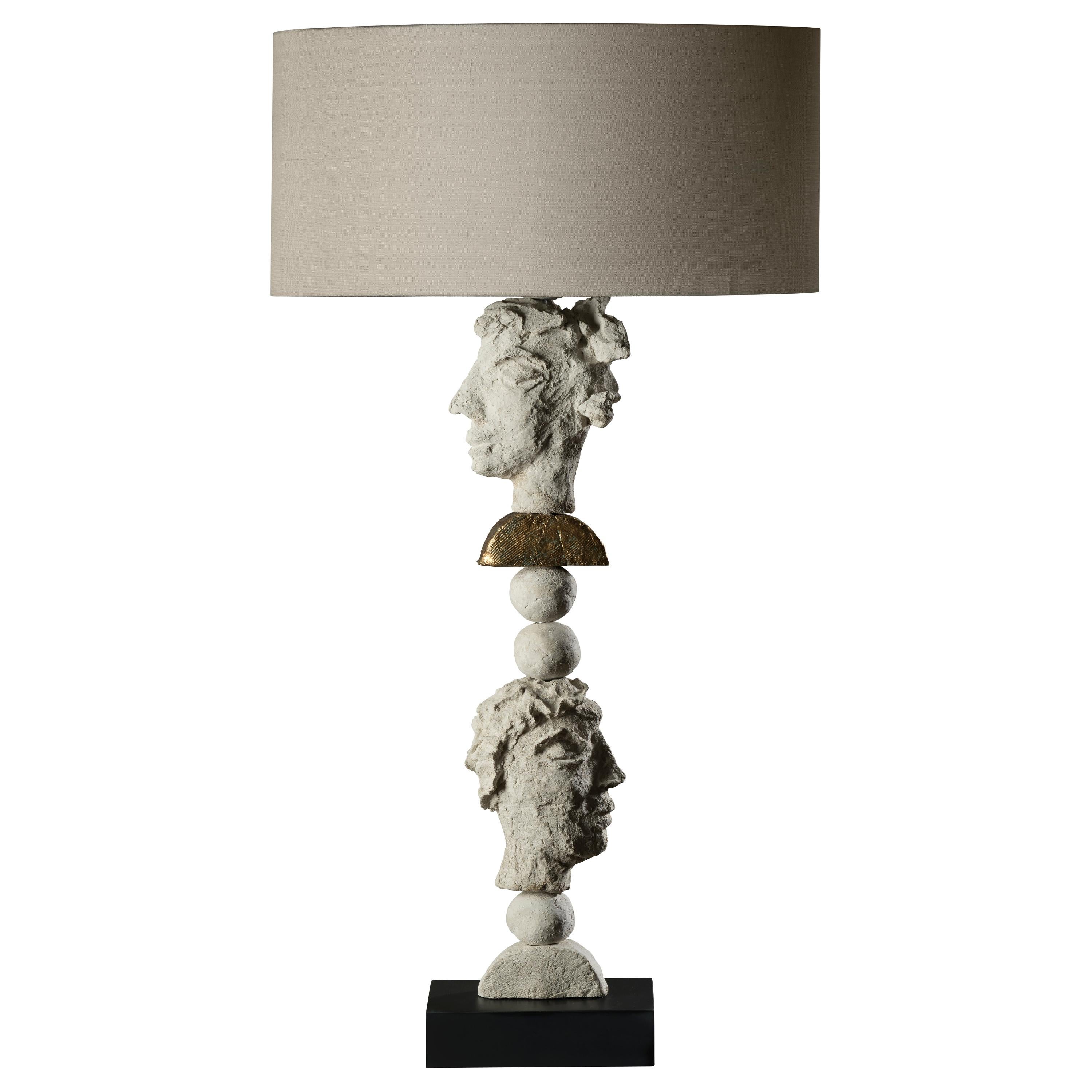 New York, Sculpted Contemporary Table Lamp, White-Resin with 24-Karat Gold Leaf For Sale