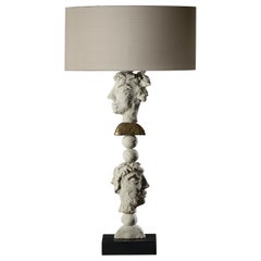 New York, Sculpted Contemporary Table Lamp, White-Resin with 24-Karat Gold Leaf