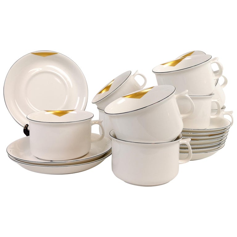 New York Set of 10 Tea Cups Gustavsberg, Sweden, 1980s