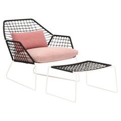 New Yorker Soleil-Sessel mit schwarzem Seilrahmen und weißen Beinen von Sergio Bicego