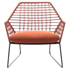 New Yorker Soleil-Sessel mit orangefarbenem Seilrahmen und schwarzen Beinen von Sergio Bicego