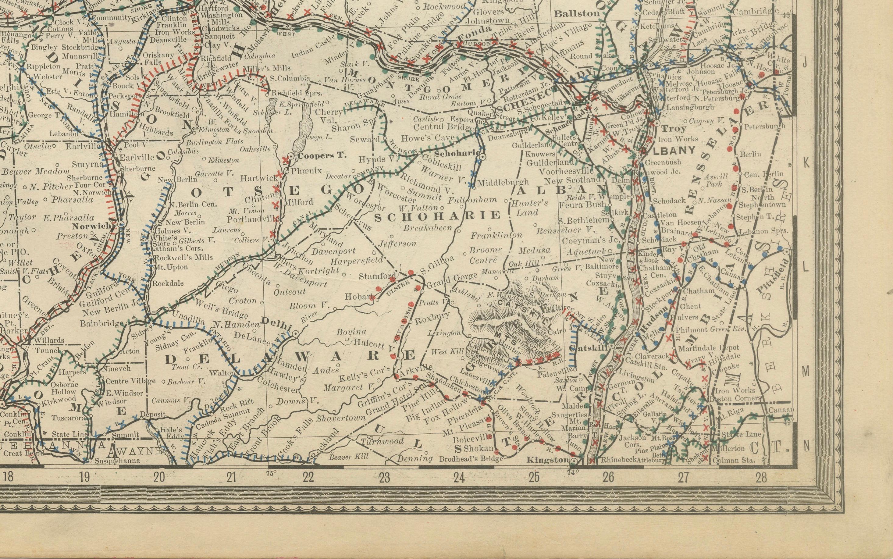 Antike Karte des Staates New York von 1888 - Der Staat Empire, Eisenbahnen & Bezirke (19. Jahrhundert) im Angebot