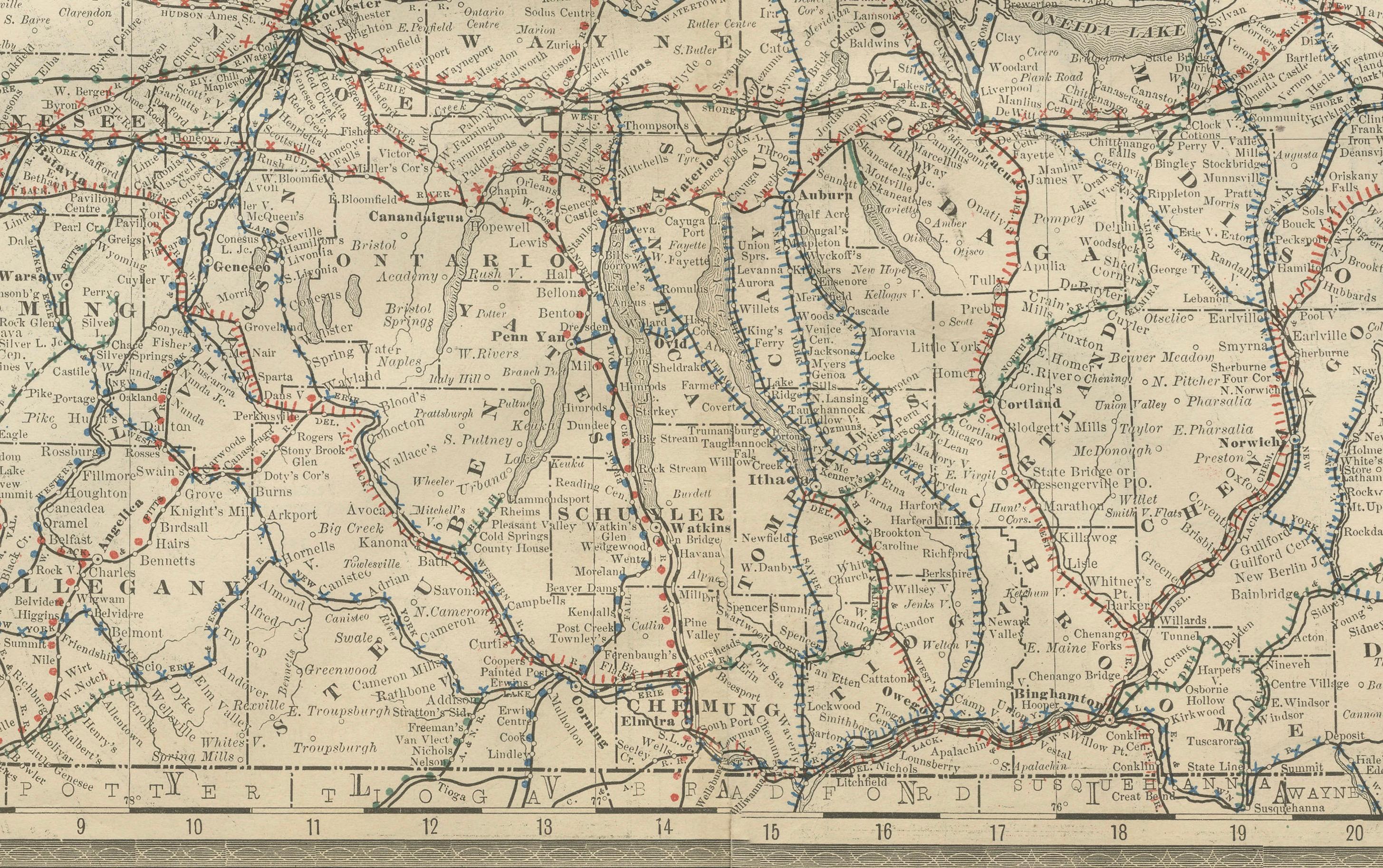 Antike Karte des Staates New York von 1888 - Der Staat Empire, Eisenbahnen & Bezirke (Papier) im Angebot