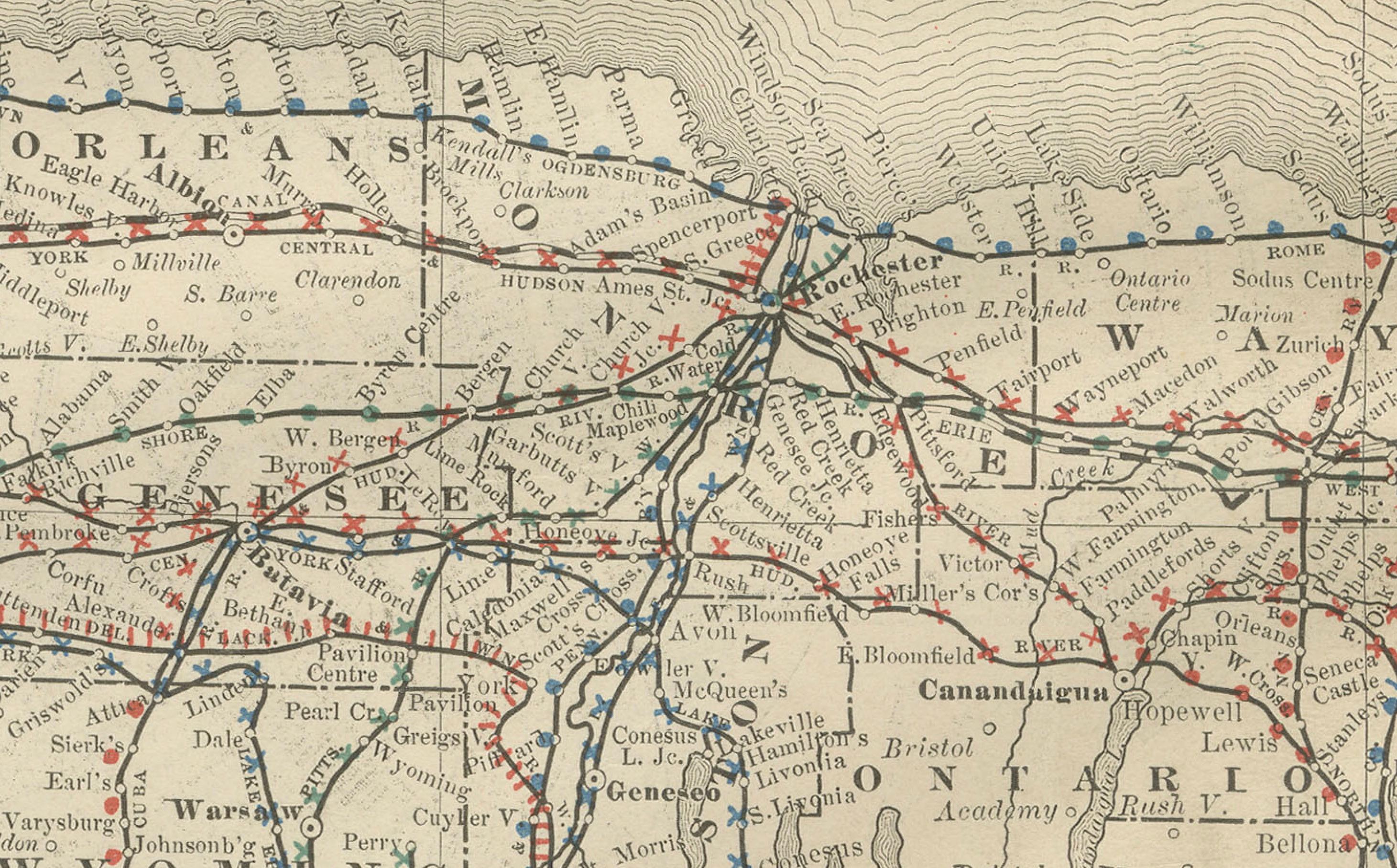 Antike Karte des Staates New York von 1888 - Der Staat Empire, Eisenbahnen & Bezirke im Angebot 1