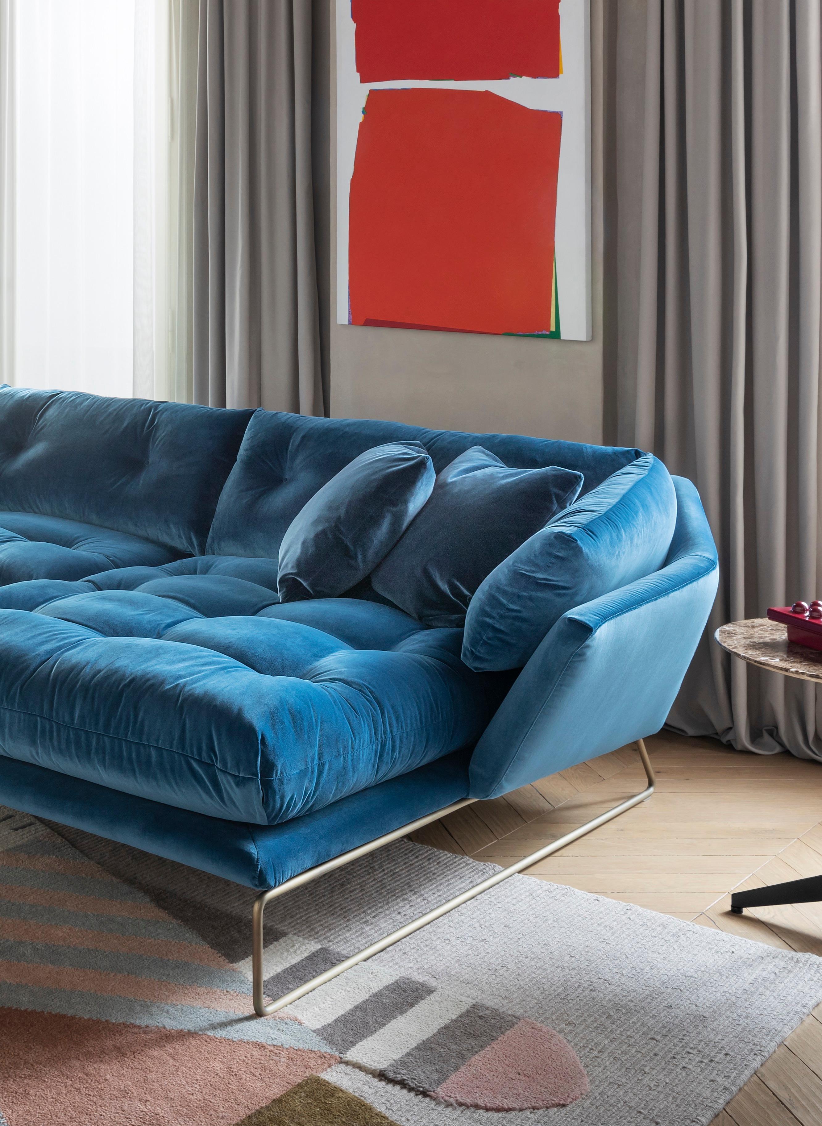 New York Suite Large Sofa in Lario Yellow Upholstery with Glossy Chrome Legs 4