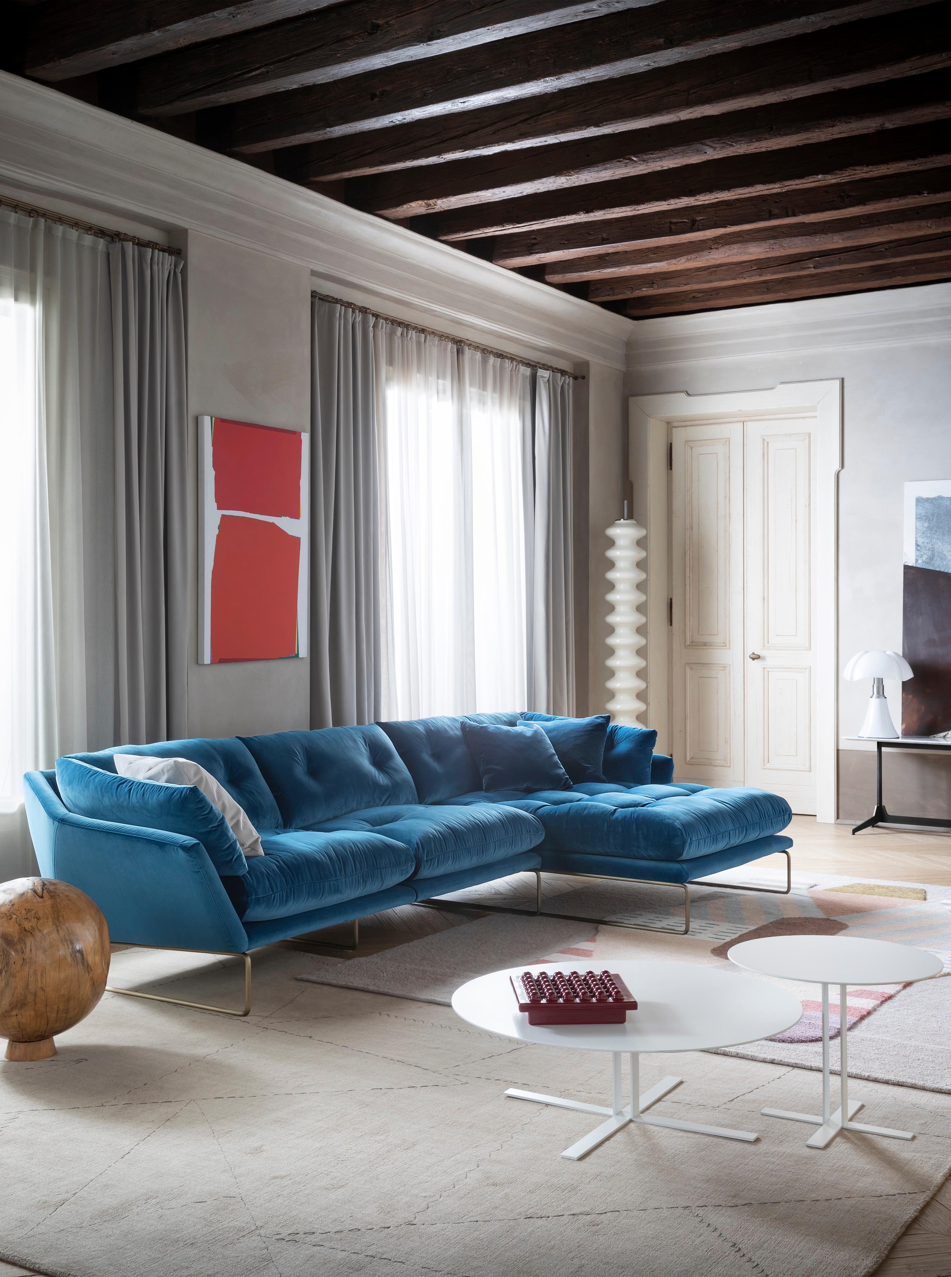 New York Suite Large Sofa in Lario Yellow Upholstery with Glossy Chrome Legs 5