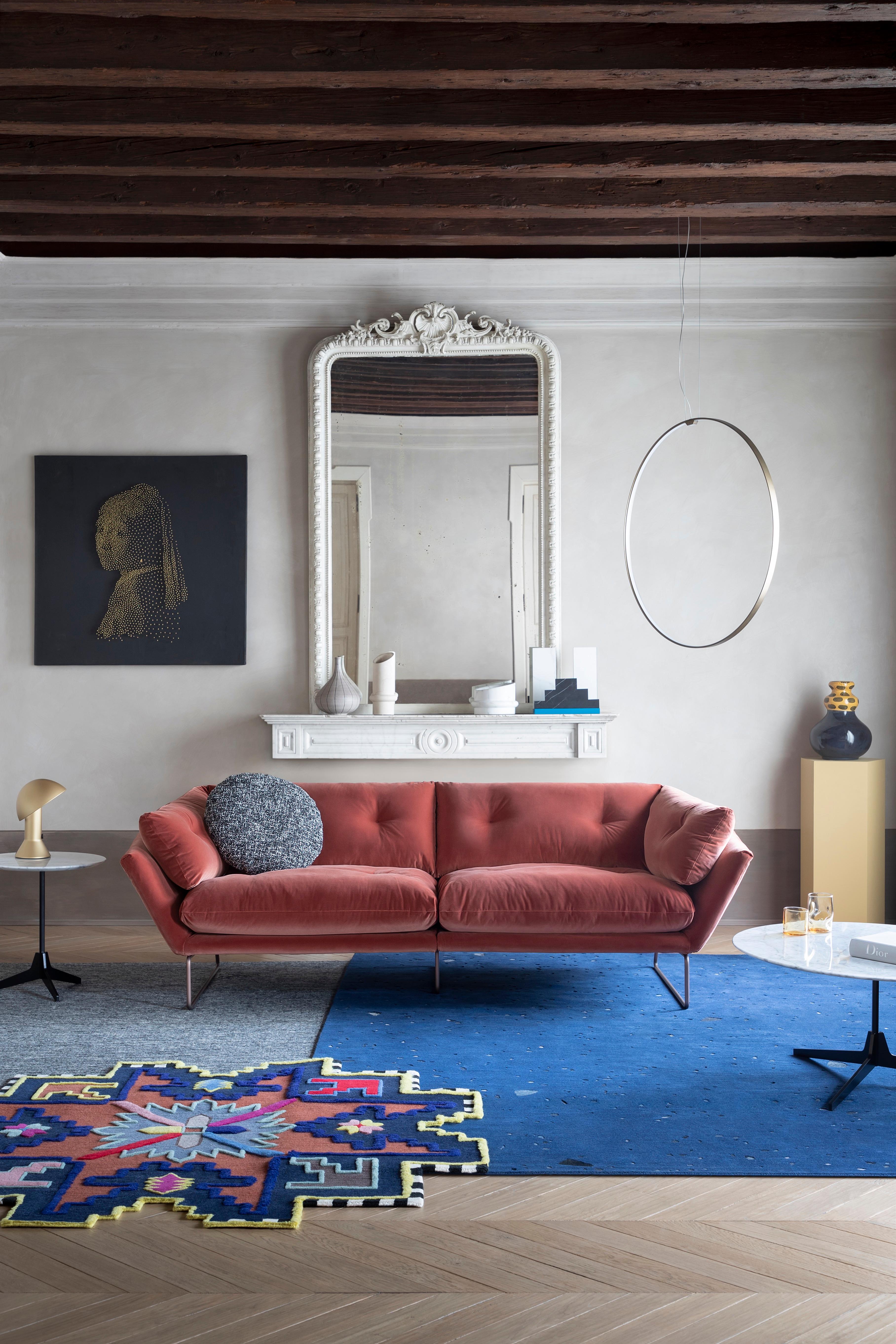 New York Suite Large Sofa in Lario Yellow Upholstery with Glossy Chrome Legs 7