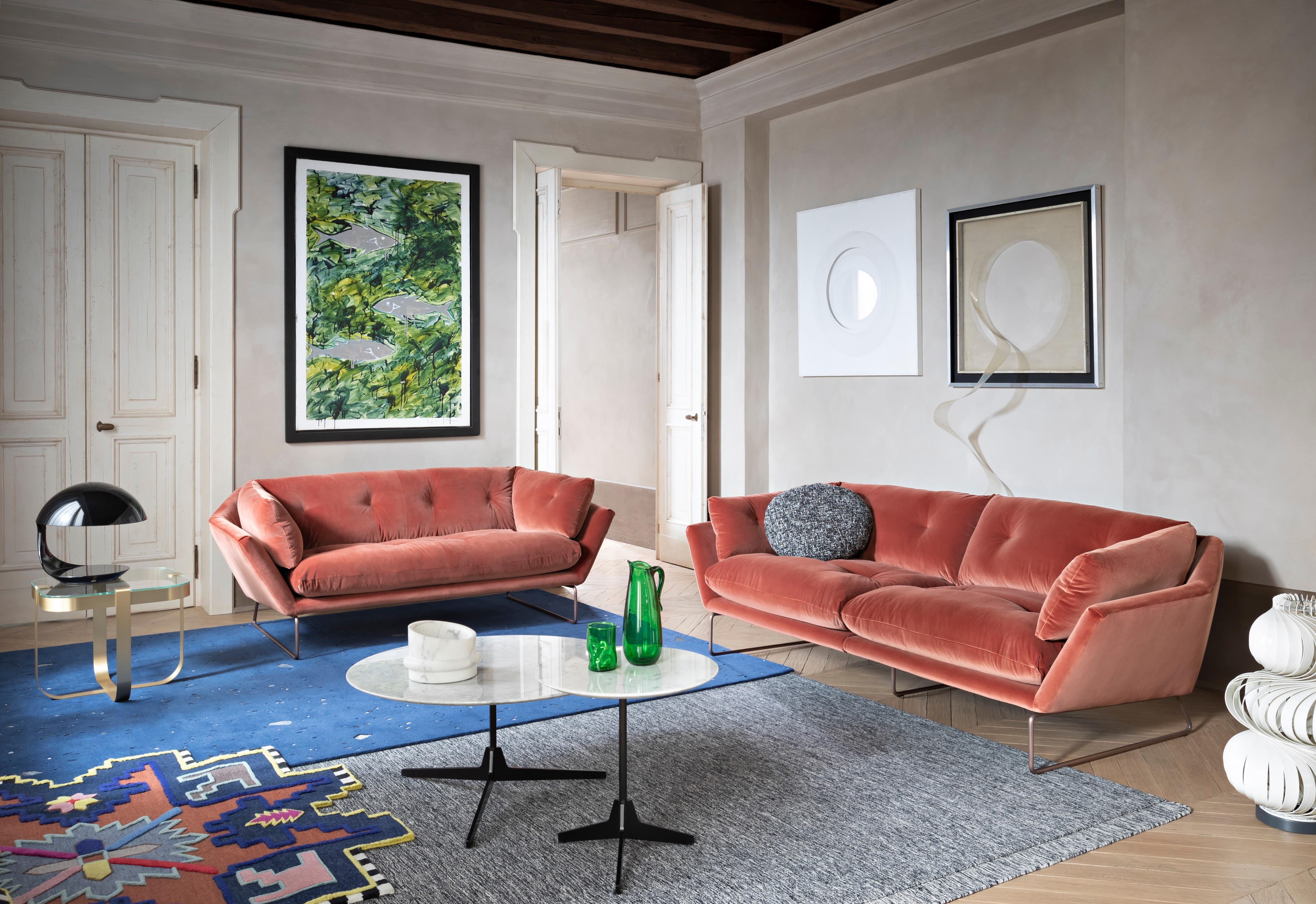 New York Suite Large Sofa in Lario Yellow Upholstery with Glossy Chrome Legs 9
