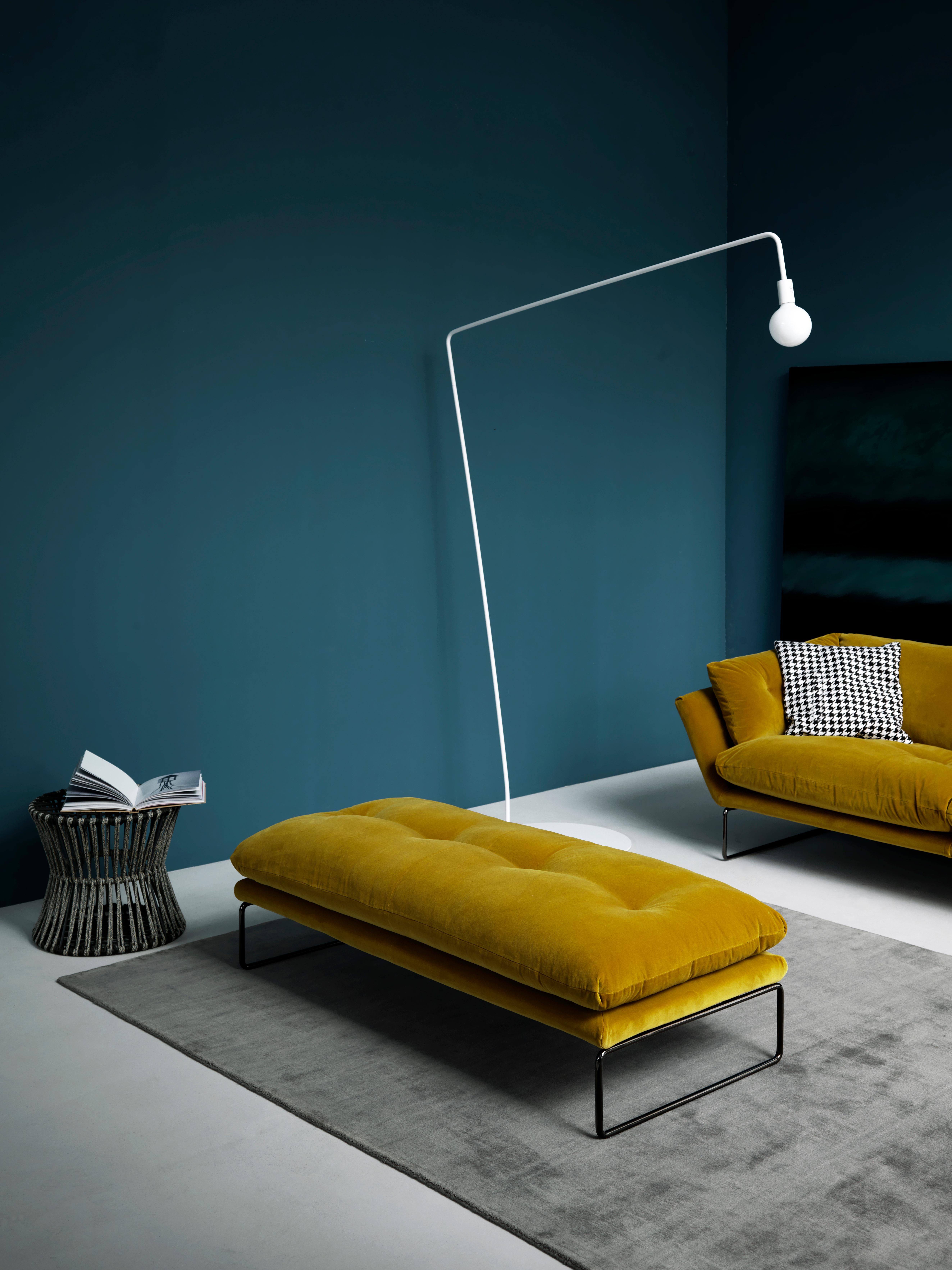 New York Suite Large Sofa in Lario Yellow Upholstery with Glossy Chrome Legs In New Condition In Brooklyn, NY
