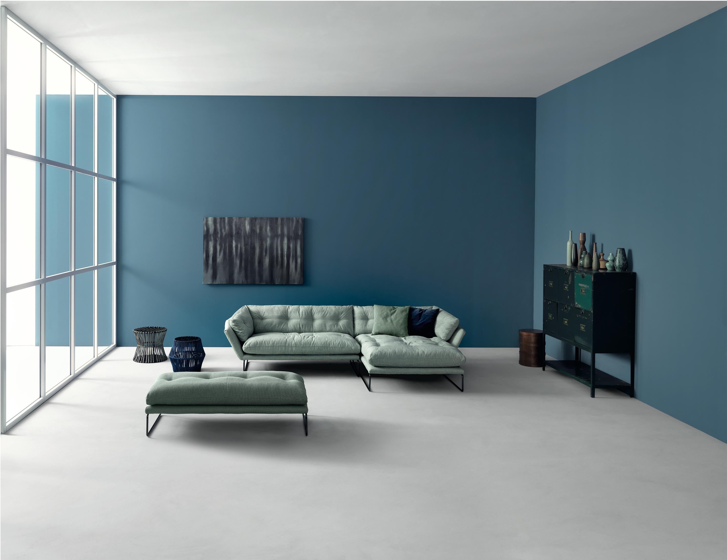 Contemporary New York Suite Large Sofa in Lario Yellow Upholstery with Glossy Chrome Legs
