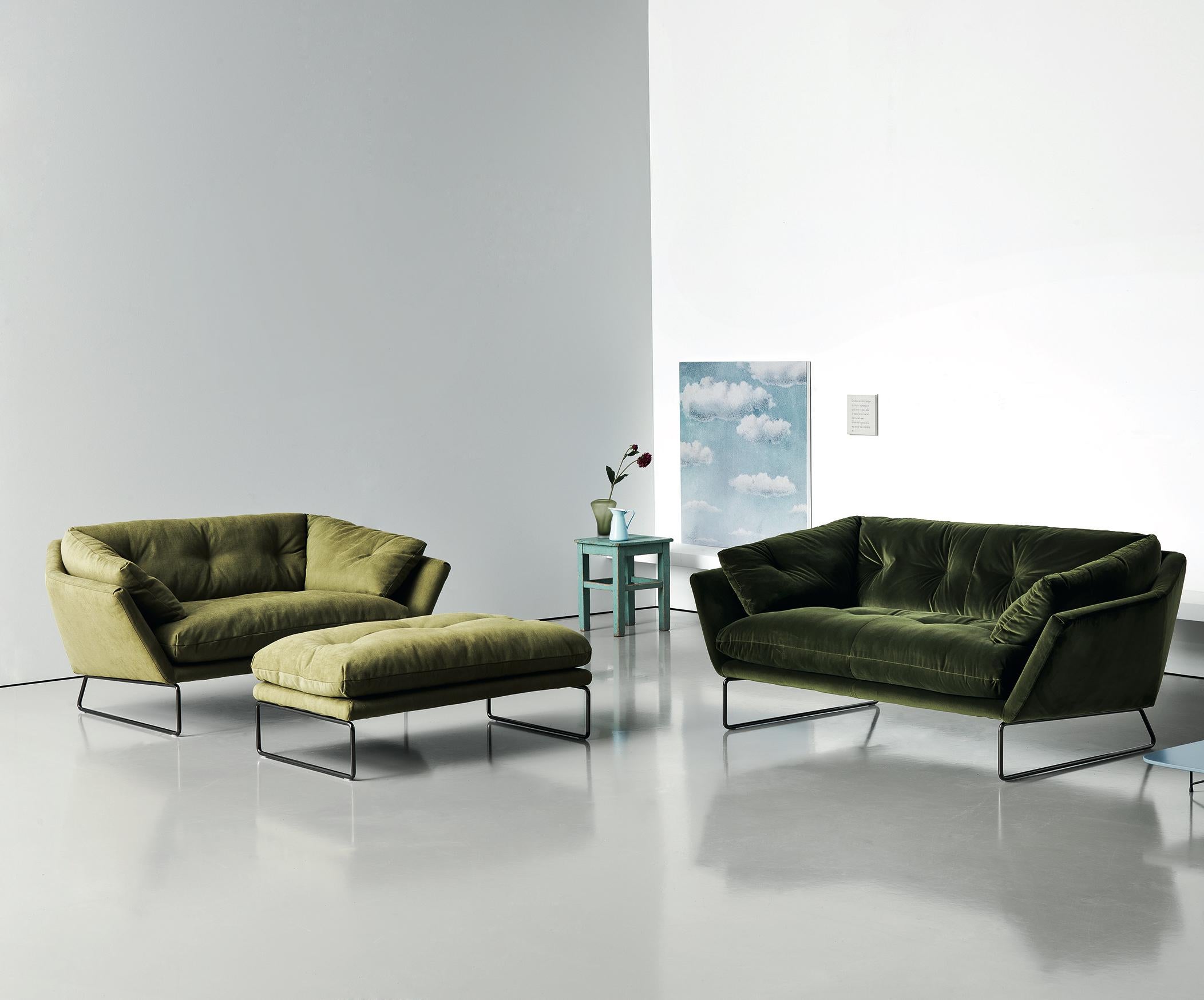 New York Suite Large Sofa in Lario Yellow Upholstery with Glossy Chrome Legs 1