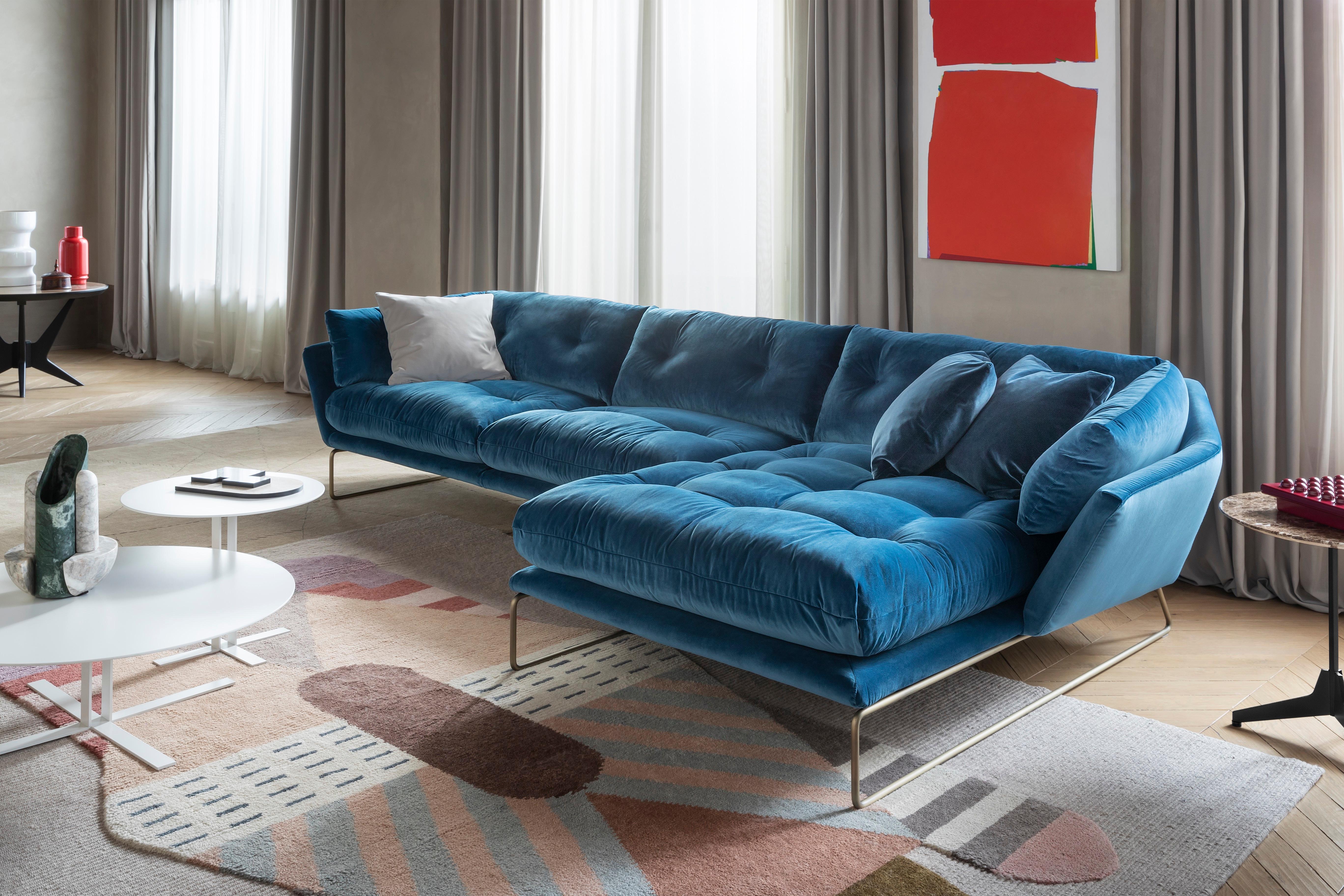 New York Suite Large Sofa in Lario Yellow Upholstery with Glossy Chrome Legs 2