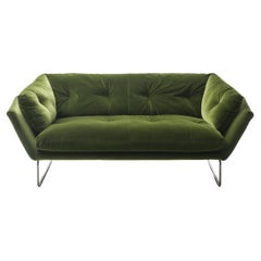New York Suite Medium Sofa in Lario Green Upholstery with Glossy Chrome Legs