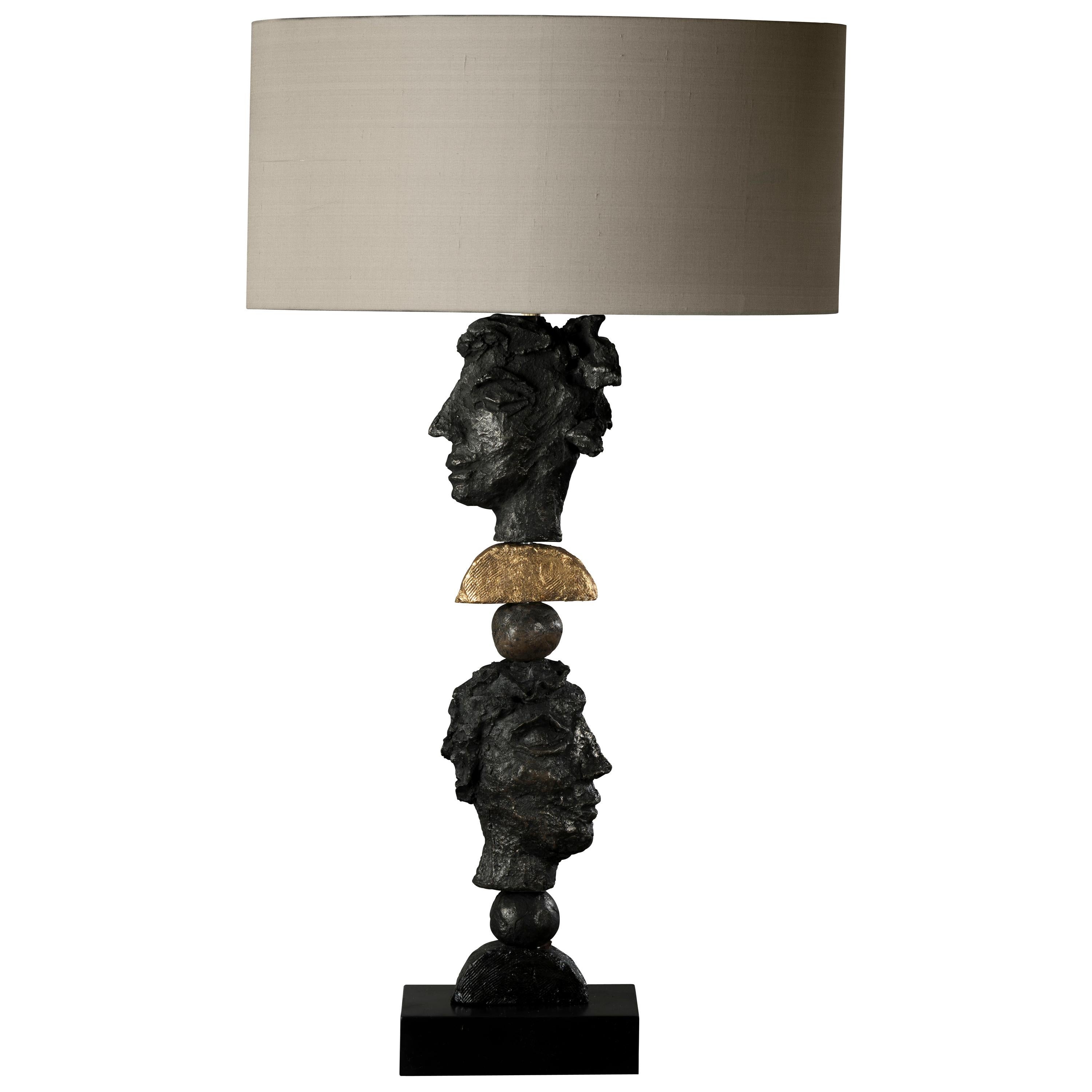 New York, Table Lamp, Bronze-Resin and 24-Karat Gold Leaf