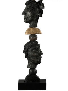 Sculptural, Contemporary New York, Table Lamp, dark Patina, 24ct  Gold Leaf